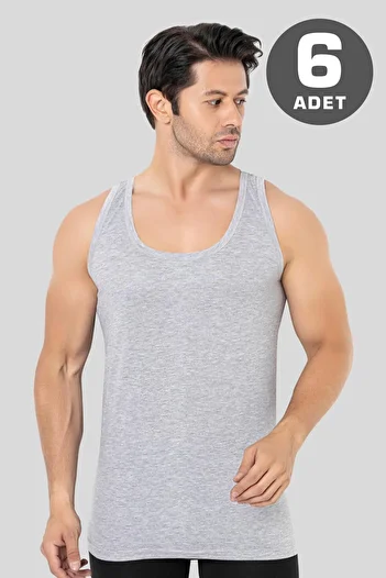 Arma Yıldız Men's Gray Singlet 6 Pack 100% Cotton Combed Comfortable and Regular Fit Underwear