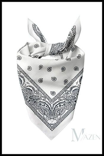 MAZEN Ethnic Patterned Multi-Purpose Bandana Scarf White Color 50X50