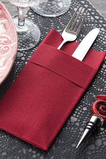 NapkinStore 50 Pieces Airlaid (Burgundy) Fabric Textured Pocket Napkins 40*40 1/8 Fold