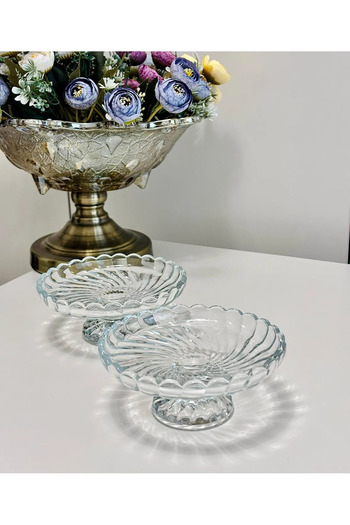 PAKETLENDİ Handmade Santa 1 Piece Footed Glass Turkish Delight Bowl Presentation Bowl I Crystal Glass Snack Bowl Glass Bowl Set 13X5Cm