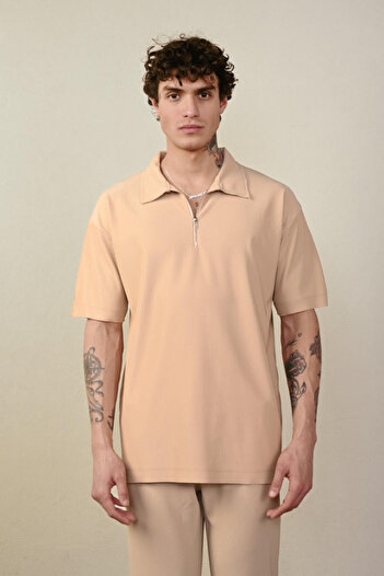 İLKCET MODA Zippered Ottoman Oversize Men's T-shirt