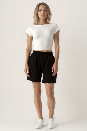 Vitrin Elastic Waist Crinkle Fabric Pocket Shorts