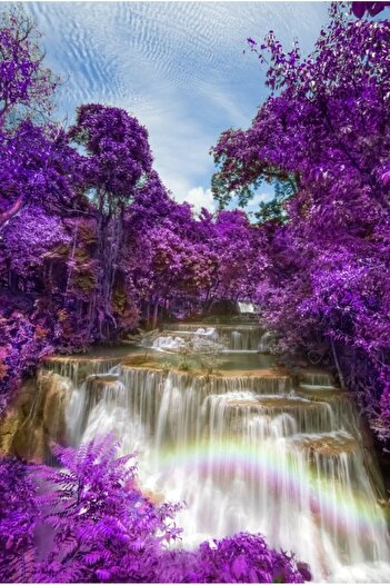 media Self-adhesive and washable wall mural Waterfall in the purple forest, 135 x 225 cm