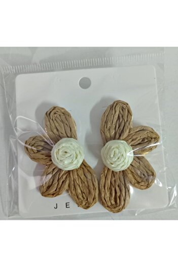 mos&more Brown Straw Half Daisy Women's Earrings