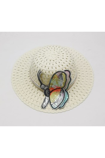 By Piera Girl's Sequin Butterfly Straw Hat 8796