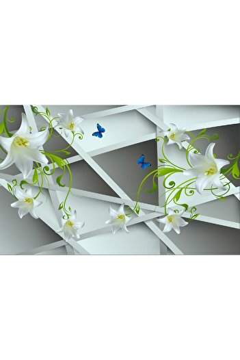 media Photo wallpaper Blue lilies and butterflies, 400 x 250 cm