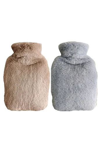 Bosphorus Warm Water Bag 2 Pcs, Plush Thermofor with Side Pocket 27X17X2Cm 750ml