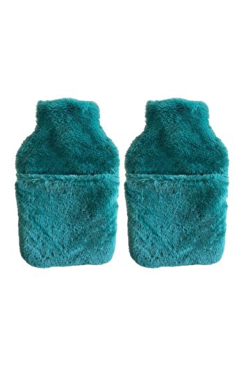 Sia Warm Water Bag 2 Pcs, Green Plush Thermofor with Pocket 32,5X17,5Cm 1500 ml