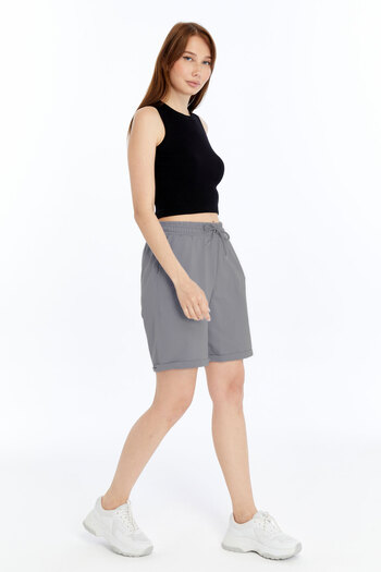 OXVİN Women's Oversize Soft Textured Shorts Modal Blended Folded Leg