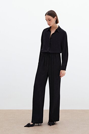 Sateen Jacquard Satin Trousers - Black