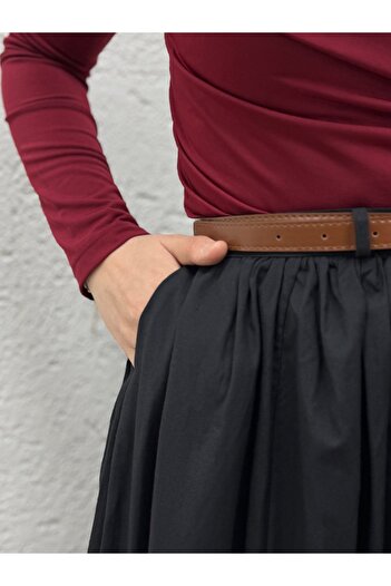 MİHRA STORE Erna Belted Poplin Skirt-Bn4362 Black