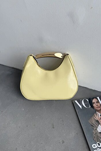 LEONAS Metal Detail Handle Oval Women's Hand and Shoulder Bag Rosy Yellow