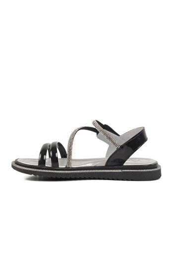 Aspor Black Patent Leather Velcro Orthopedic Girls Flat Sandals