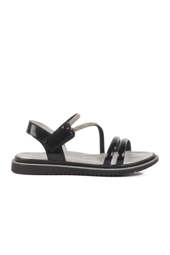 Aspor Black Patent Leather Velcro Orthopedic Girls Flat Sandals