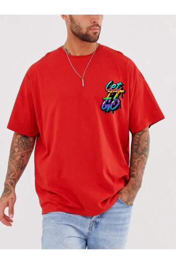 Pisa Art Graffiti "let it go" Printed Red Oversize Men's Tshirt
