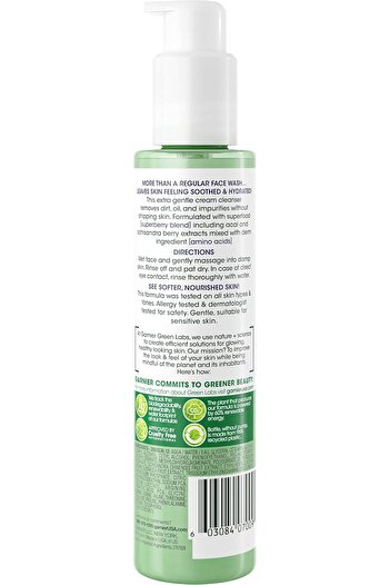 Garnier Green Labs Amino-Berry Soft Gentle Facial Cream Cleanser Hydrates and Soothes Skin