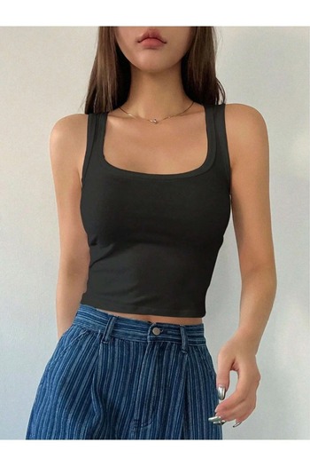 IŞILDA FASHION Women's Black Camisole Fabric Wide Strap Crop Blouse