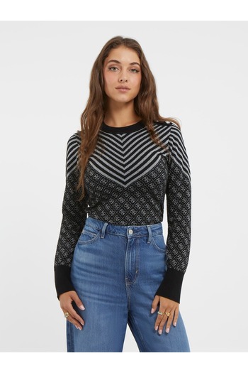 Guess Pulover negru slim cu gât pentru femei W3BR26Z3AE0F9P8