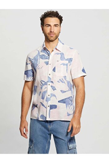 Guess Regular Cream Printed Men's Shirt M4Gh39Wg3L0P0Gl_Ss Collin Inside Pr