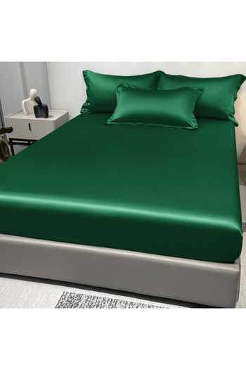 Choice 90x200cm Dark Green 1 Simple Modern Satin Solid Color Fitted Sheet, Solid Color Ice Silk Bedspread F