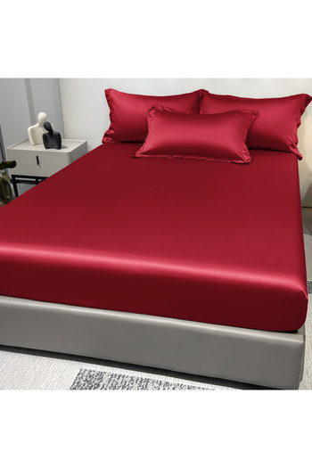 Choice 150x200cm Wine Red 1 Simple Modern Satin Solid Color Fitted Sheet, Solid Color Ice Silk Bedspread Fo