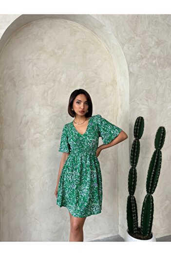 Miss Prova V-Neck Short Sleeve Waist Seated Dress Misselb9092