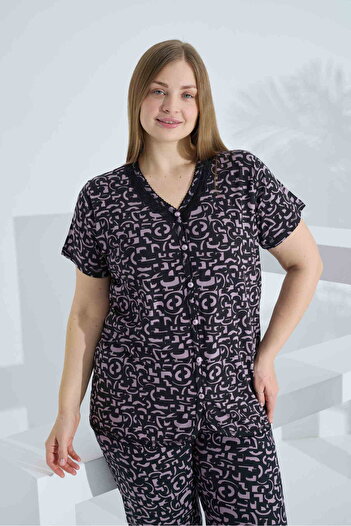 Evia Bamboo Short Sleeve Button Plus Size Women's Pajamas Set 74058