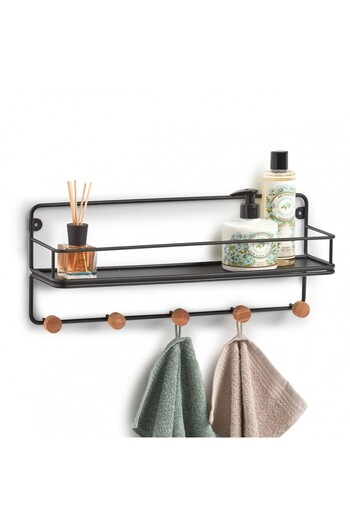 zeller Wood Steel coat rack, black, 45 x 11.8 x 18 cm