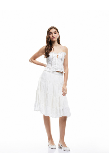 Koton Cotton Lace Detailed Gipeli A-Line Midi Skirt