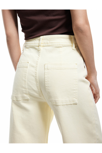 Koton Pamuklu Geniş Kalıp Cepli Düğmeli Crop Geniş Paça Denim Pantolon - Culotte Jean