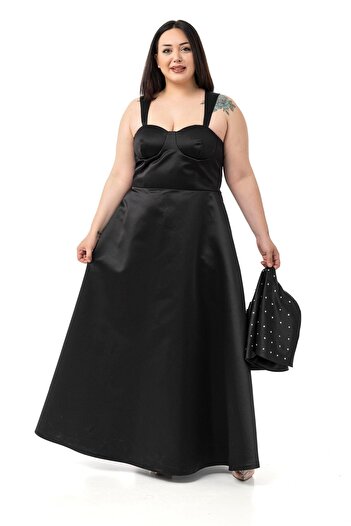 DISENTIS MODEST Plus Size Backless Short Cape Evening Dress Black Dress