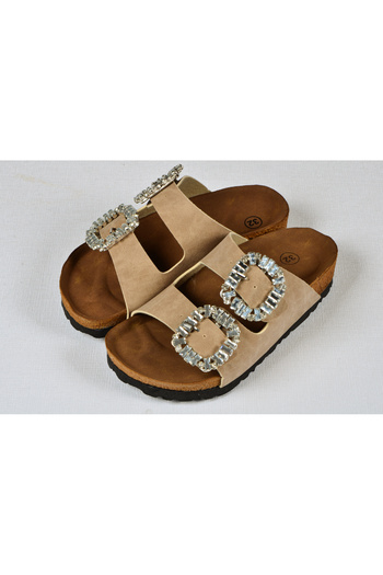 DAD WOLF Girl's Cork Sole Double Buckle Orthopedic Birkeen Arizona Stone Slippers