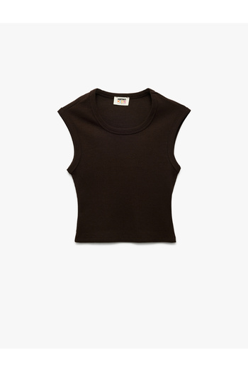 Koton Cotton Sleeveless Crew Neck Ribbed Slim Fit Crop Tank Top