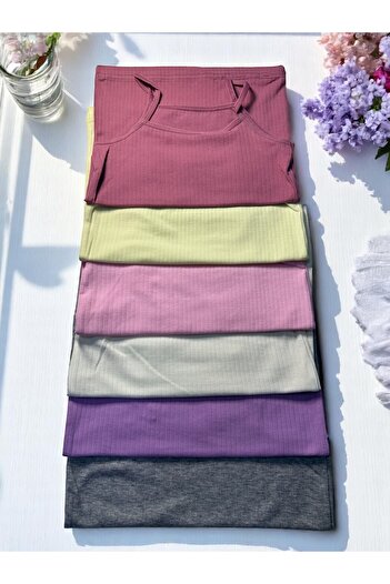 BENDEHEPSİ Cotton Rope Strap Ribbed Girl's 6-Piece Mixed Color Undershirt Flexible