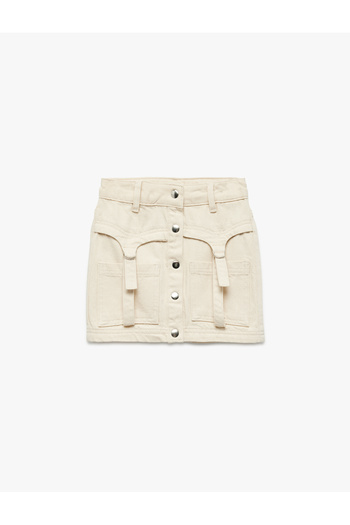 Koton Cotton Pocket Detailed Buttoned Mini Denim Skirt