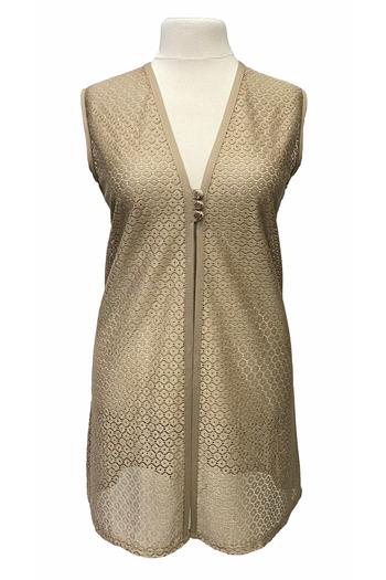 Giyinen Mağazaları Beige Meyra Front Buttoned Medium Length Lace Vest