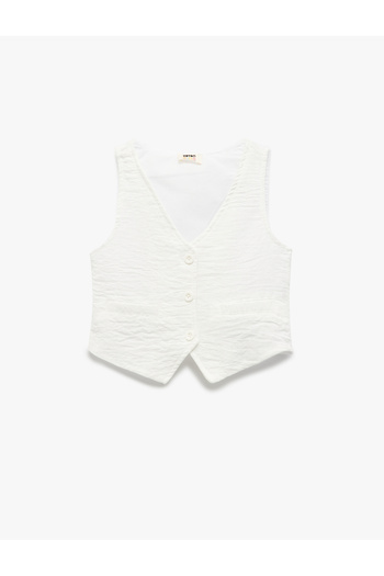 Koton V Neck Cotton Lined Sleeveless Buttoned Vest