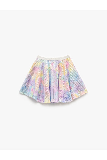 Koton Sequin Sequined Elastic Waist Relaxed Cut Flared Mini Skirt