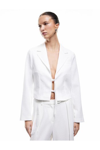 Koton Linen Look Textured Double Breasted Front Tie Detailed Blazer Jacket