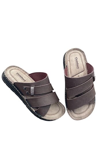 ALTUNTAŞ Men's Orthopedic Sole Slippers with Adjustable Buckle Daily Comfortable Home and Out - Work Slippers Brown