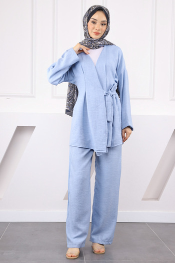 İmajButik Σετ παντελονιού κιμονό με λινό σταυρό Baby Blue