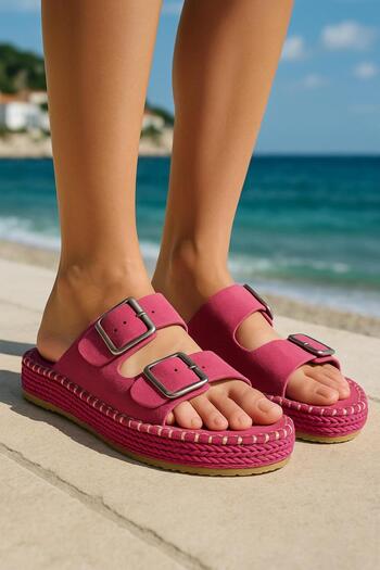 krm dünya ürünleri Women's Double Buckle Stitched Suede- I Lightweight Sturdy and Comfortable Great Colors