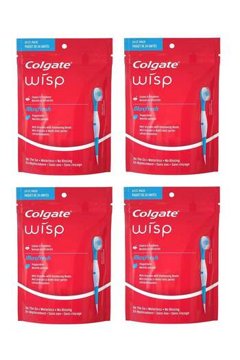 Colgate Pack of 4 Max Fresh Wisp Disposable Mini Toothbrush, Peppermint - 96 Count
