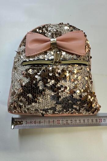 Hobigram Salmon Bow Tie Gold Sequin Cream Girl's Backpack Children's Accessory Backpack Sequin Bag