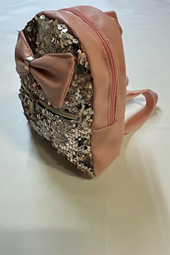 Hobigram Salmon Bow Tie Gold Sequin Cream Girl's Backpack Children's Accessory Backpack Sequin Bag