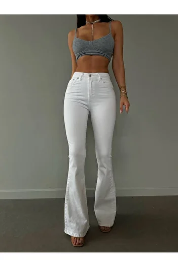 DRC trend Magda White Spanish Leg Jeans High Waist Jeans