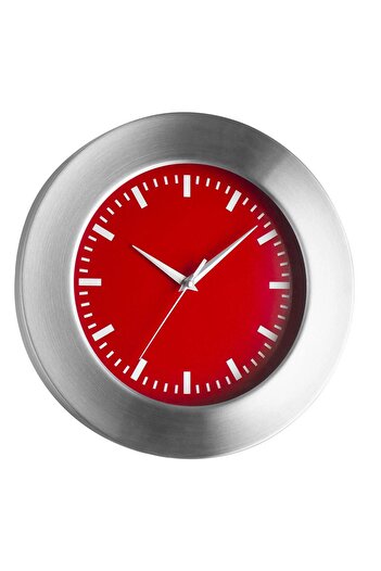 TFA Analogue wall clock, with aluminum frame, red background, 98.1048.05