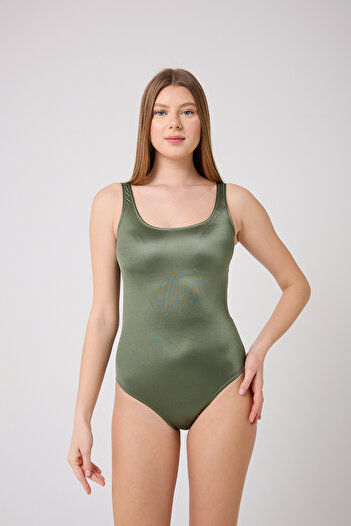 enmodaiçgiyim Khaki Backless U-Neck Wide Strap Women's Swimsuit
