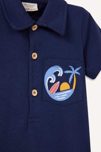 DeFacto Baby Boy Polo Neck Palm Pattern Short Sleeve Jumpsuit C5916A525Sm