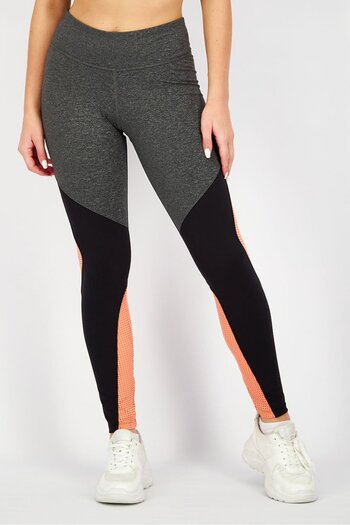 Reebok Women Sportswear Fit Training Leggings, Grey Heather and Coral